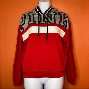 PINK Victoria’s Secret Women’s Red & Gray Long Sleeve Pullover Hoodie